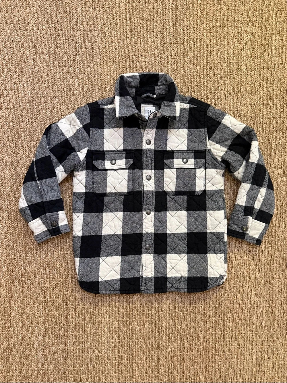 Gap Kids Buffalo Plaid Shirt Jacket Black and White Snap Up Size Small (6-7)